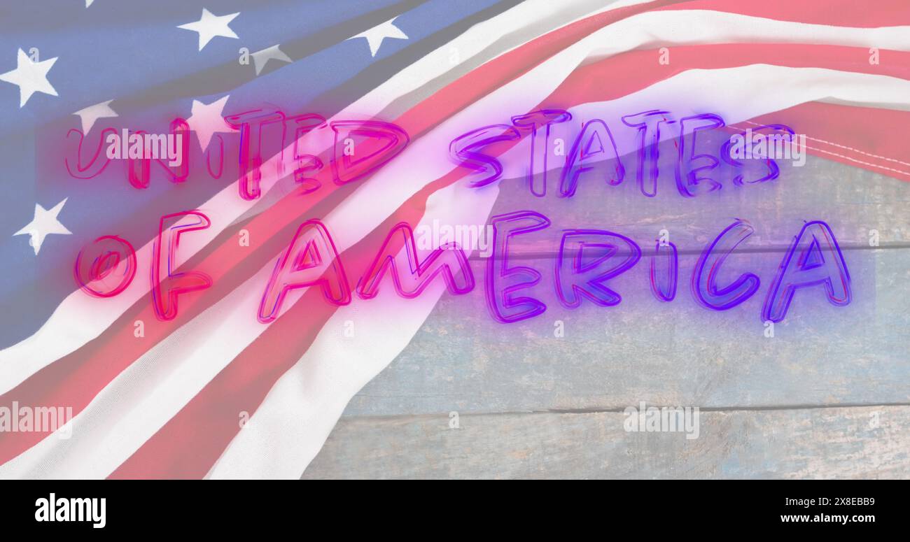 Bandiera americana, incandescente degli Stati Uniti d'America al neon, che funge da sfondo Foto Stock