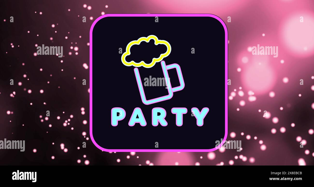 Sfondo rosa brillante che avvolge il logo della tazza di birra e il testo DELLA FESTA Foto Stock