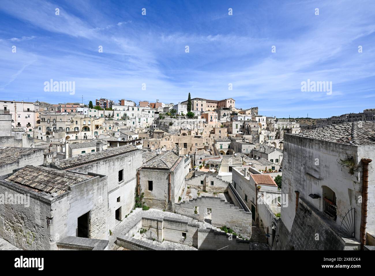 Immagine aerea della città medievale di Matera, Basilicata Foto Stock