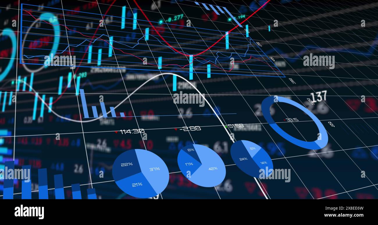 L'immagine mostra le finanze globali e le statistiche in fase di elaborazione Foto Stock