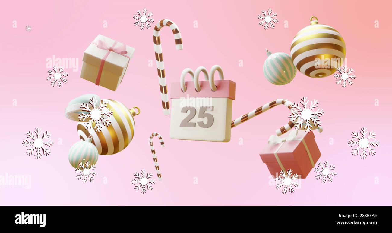 Immagine del calendario sulle decorazioni natalizie su sfondo rosa Foto Stock