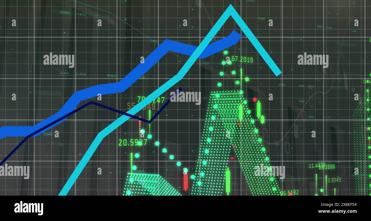 Due linee sul grafico mostrano il trend verso l'alto, raggiungendo il picco e poi diminuendo Foto Stock