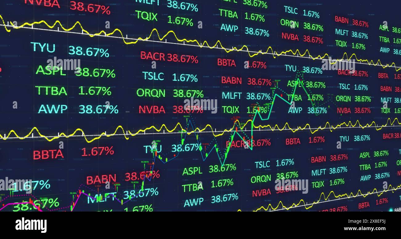 Immagine del trattamento dei dati finanziari e dei mercati azionari su sfondo blu Foto Stock