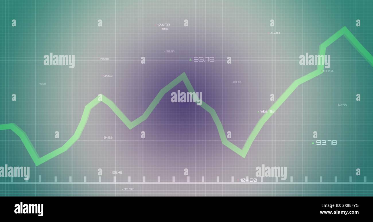 Immagine del grafico su una griglia con numeri variabili su sfondo astratto Foto Stock