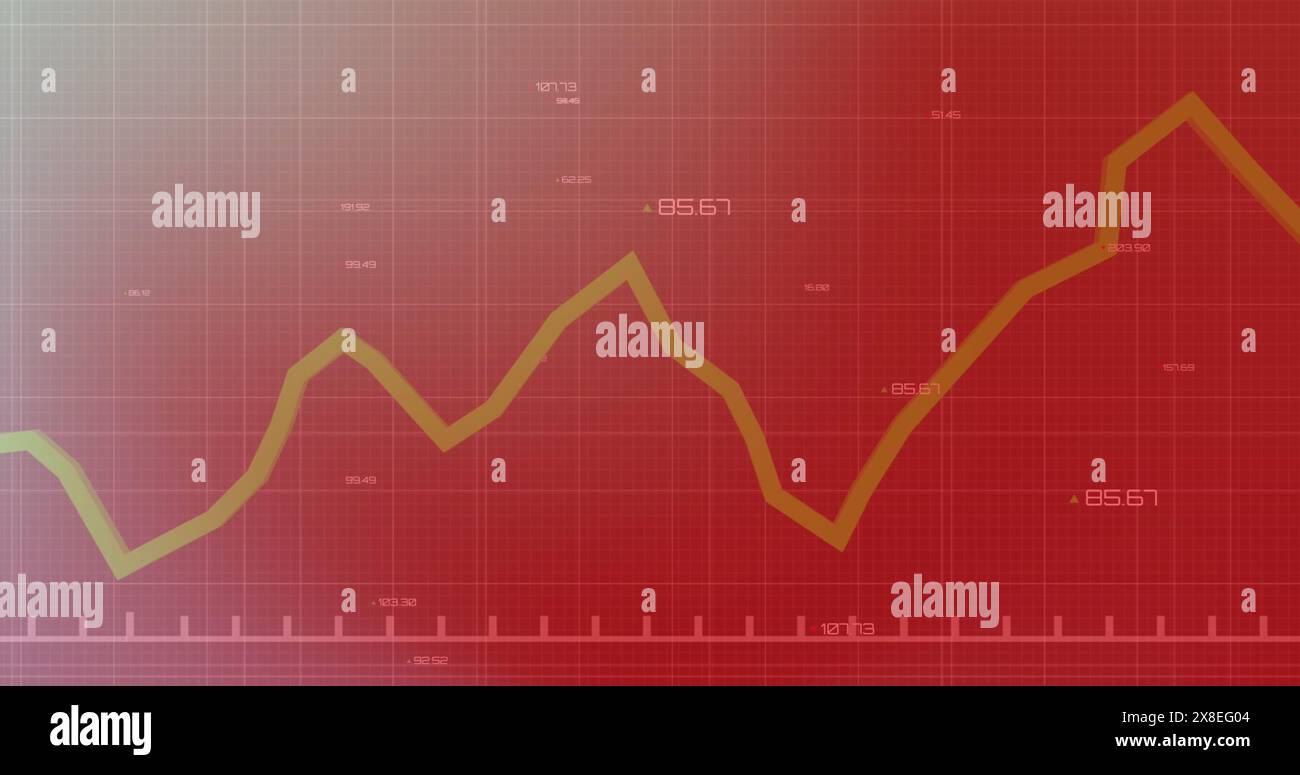 Immagine di grafici con numeri variabili su griglia su sfondo gradiente Foto Stock