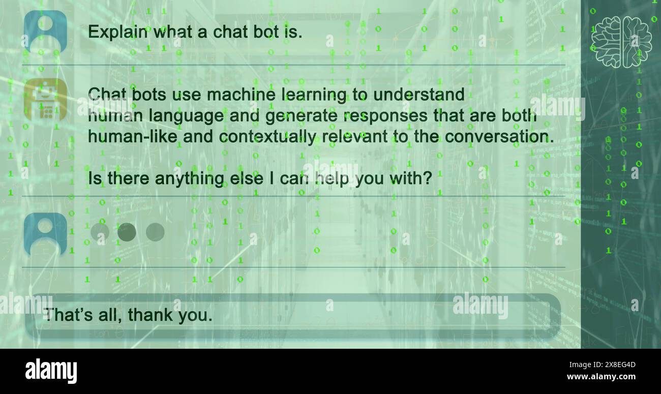 Immagine delle icone dell'intelligenza artificiale e dell'elaborazione dei dati su server informatici Foto Stock