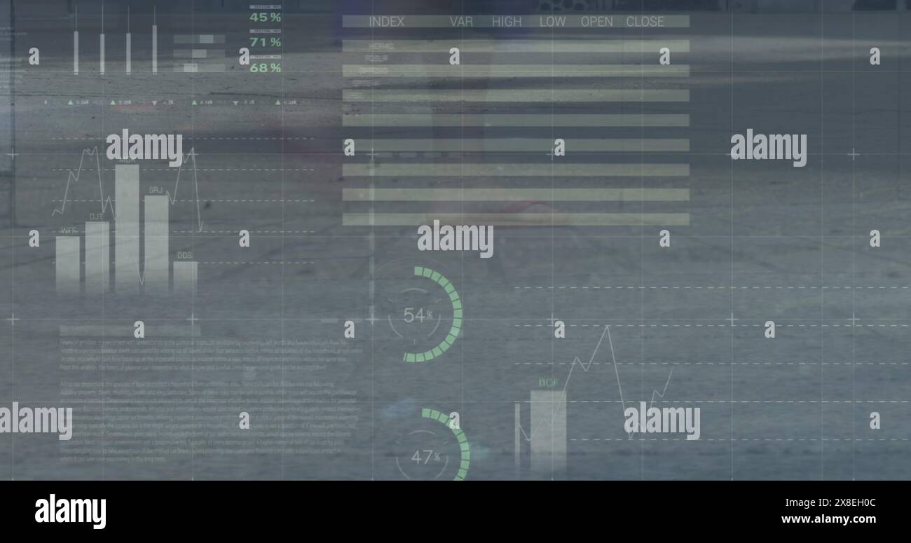 Immagine dell'interfaccia infografica su una parte bassa di persone diverse che camminano per strada Foto Stock
