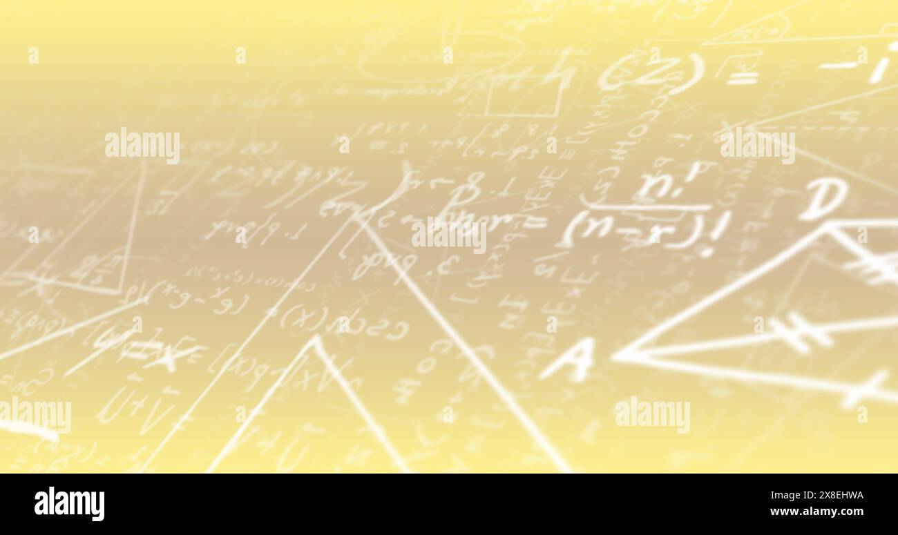Immagine di equazione matematica di colore bianco e diagrammi su sfondo gradiente Foto Stock