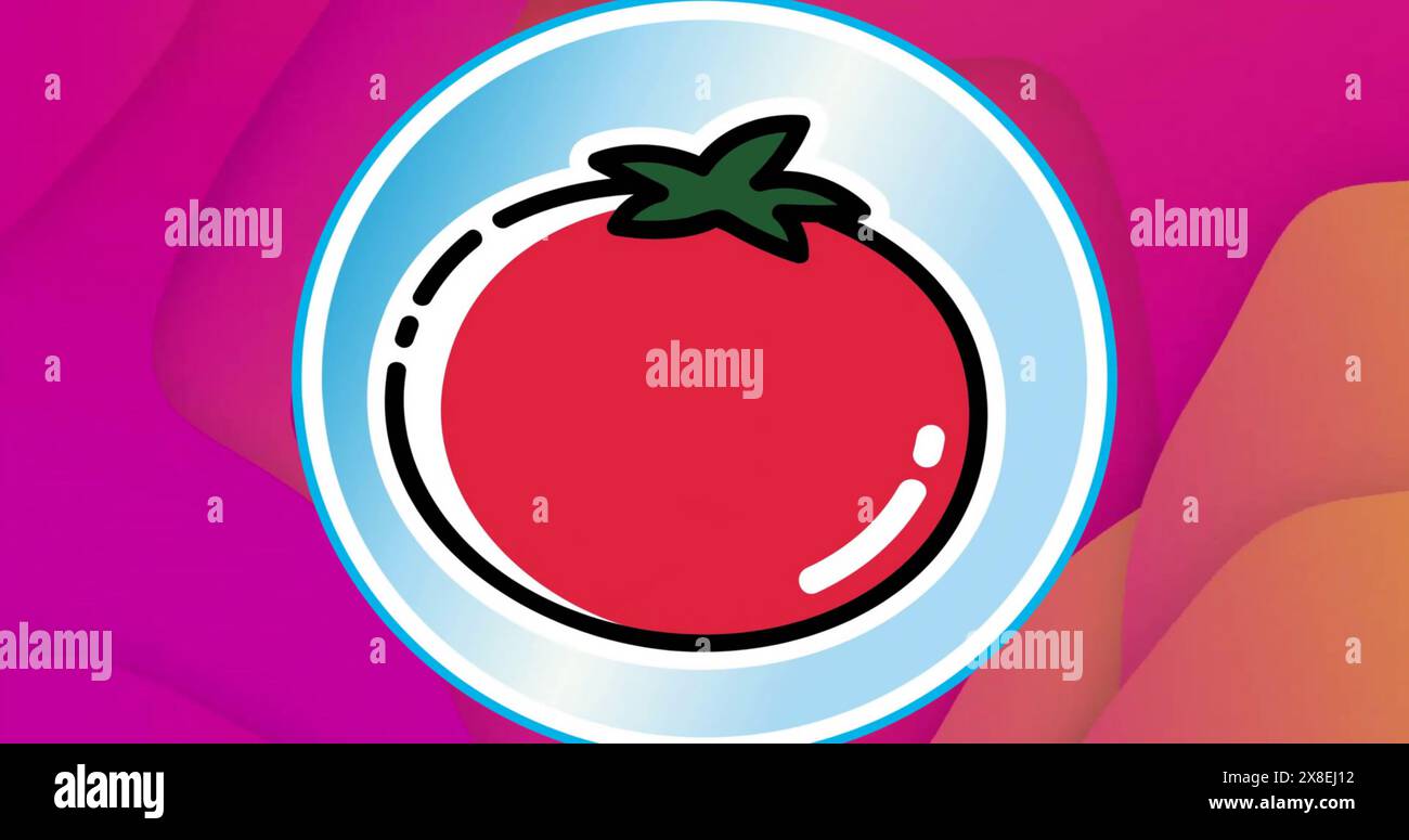 Immagine di pomodoro e forme su sfondo rosso Foto Stock