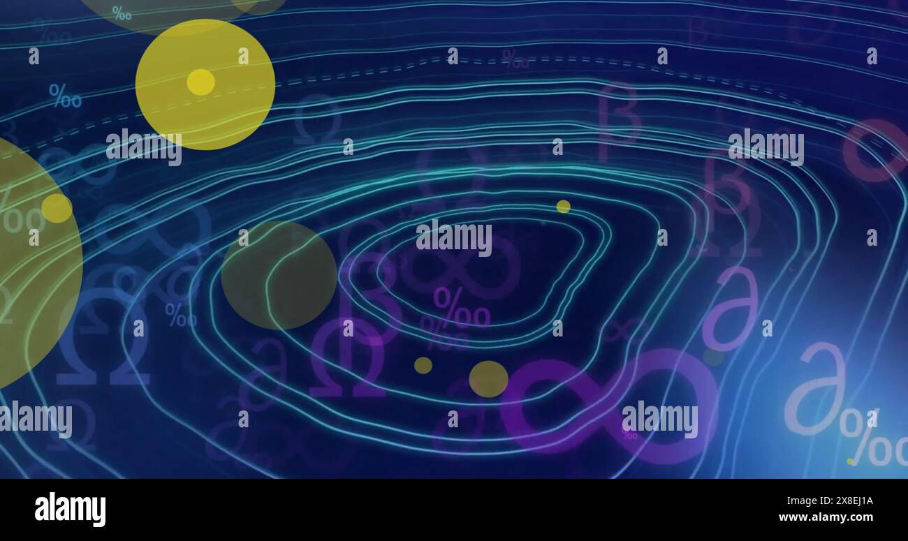 Immagine di punti di luce gialli sulla rete di connessioni con percentuale Foto Stock