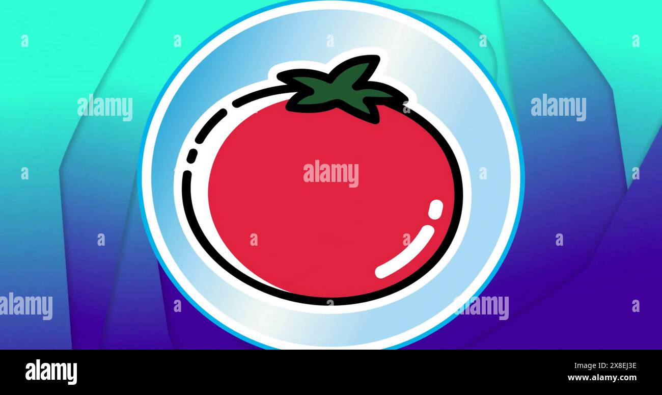 Immagine di pomodoro e forme su sfondo blu Foto Stock