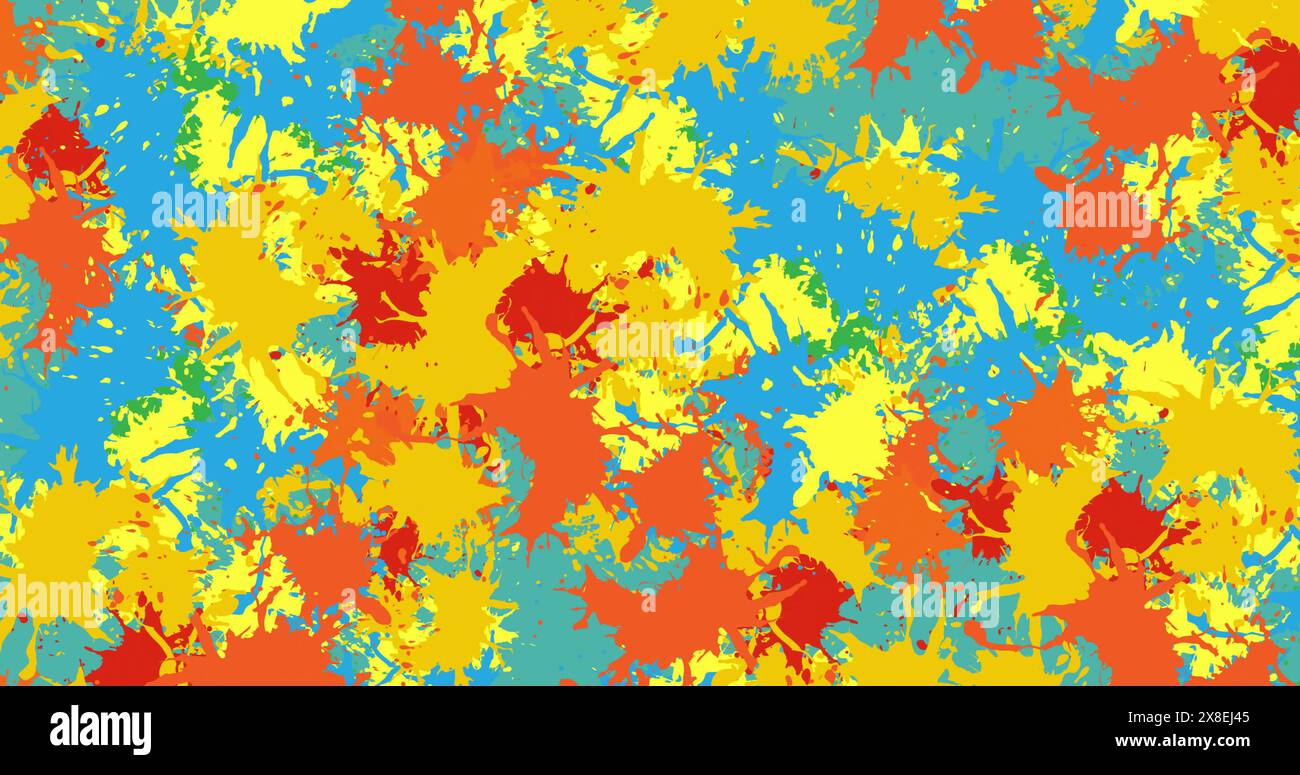 Immagine del testo oops sull'esplosione su schizzi di vernice arancione, giallo e blu Foto Stock