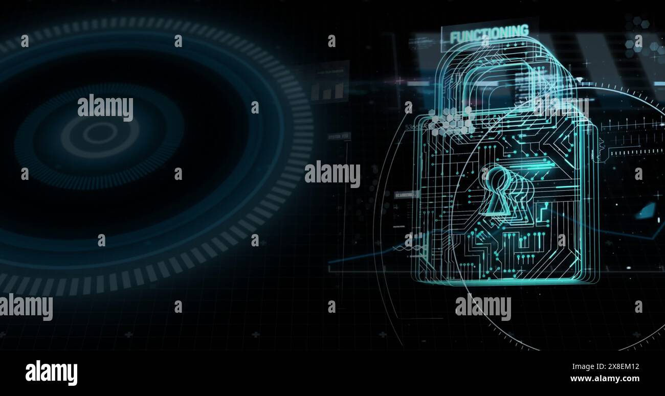 Immagine dell'elaborazione dei dati tramite lucchetto di sicurezza Foto Stock