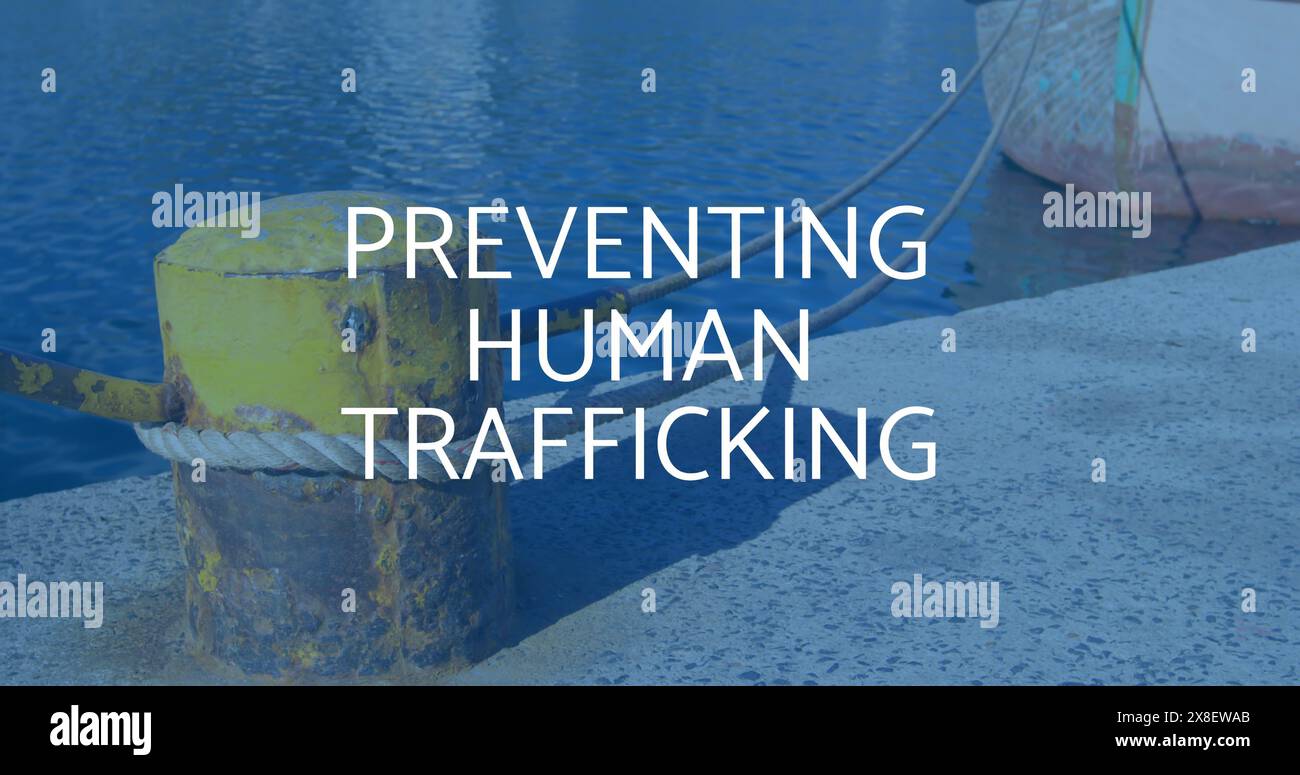 Immagine di un testo di sensibilizzazione sulla tratta di esseri umani sulla nave Foto Stock