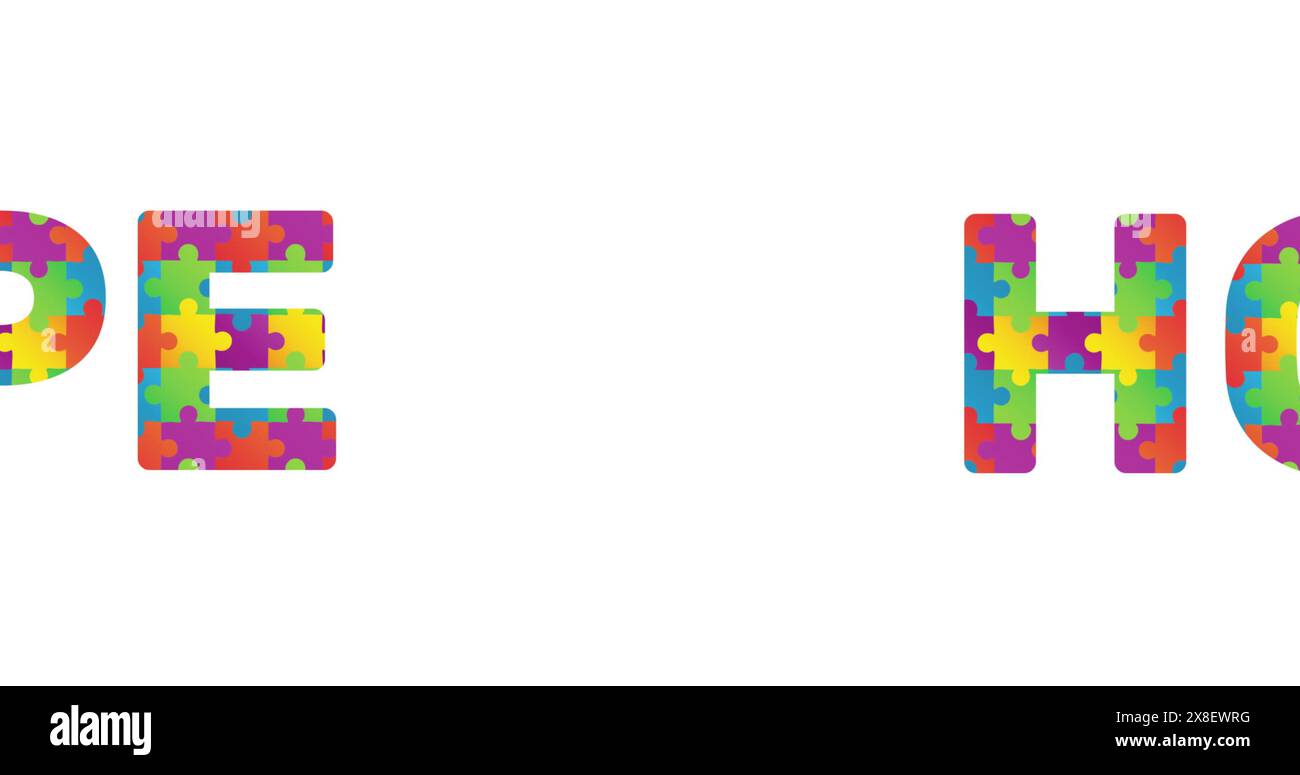 Immagine di autismo pezzi di puzzle colorati che formano la mano su sfondo bianco Foto Stock