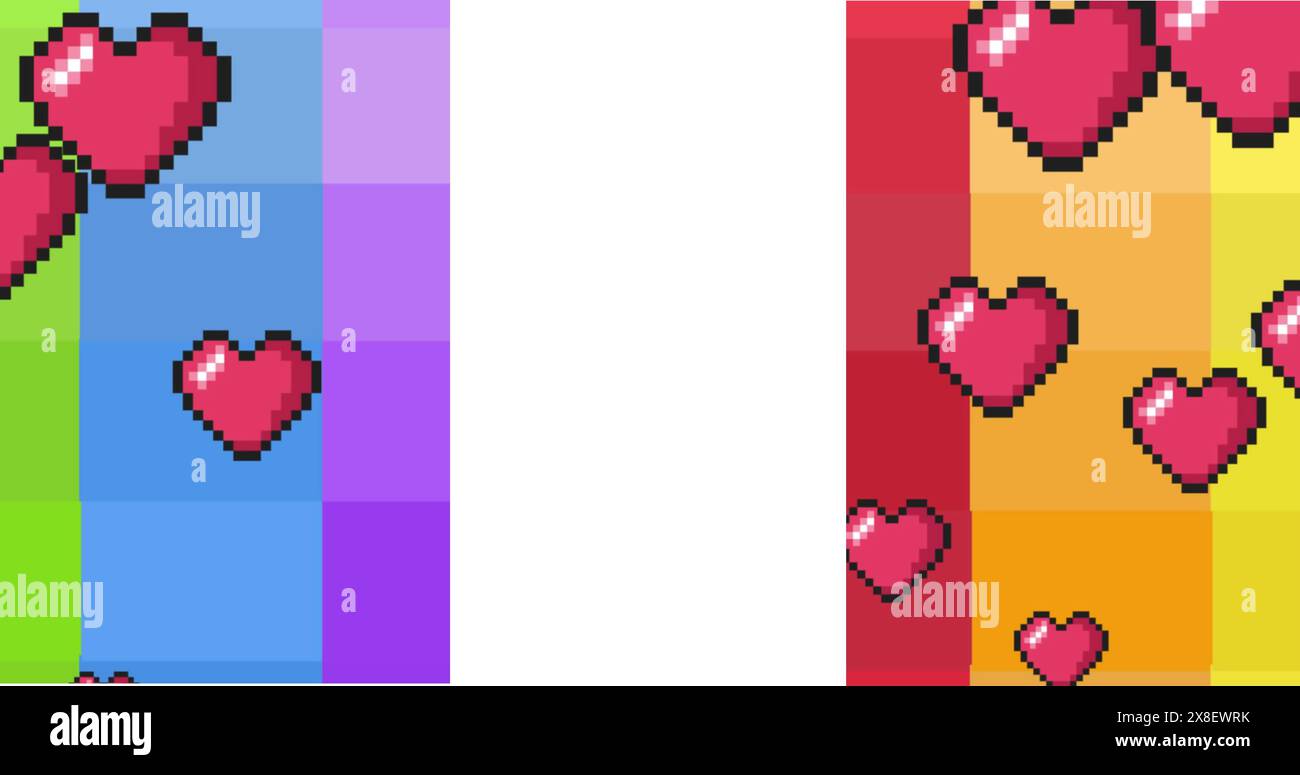 Immagine di cuori e forme su una linea bianca Foto Stock