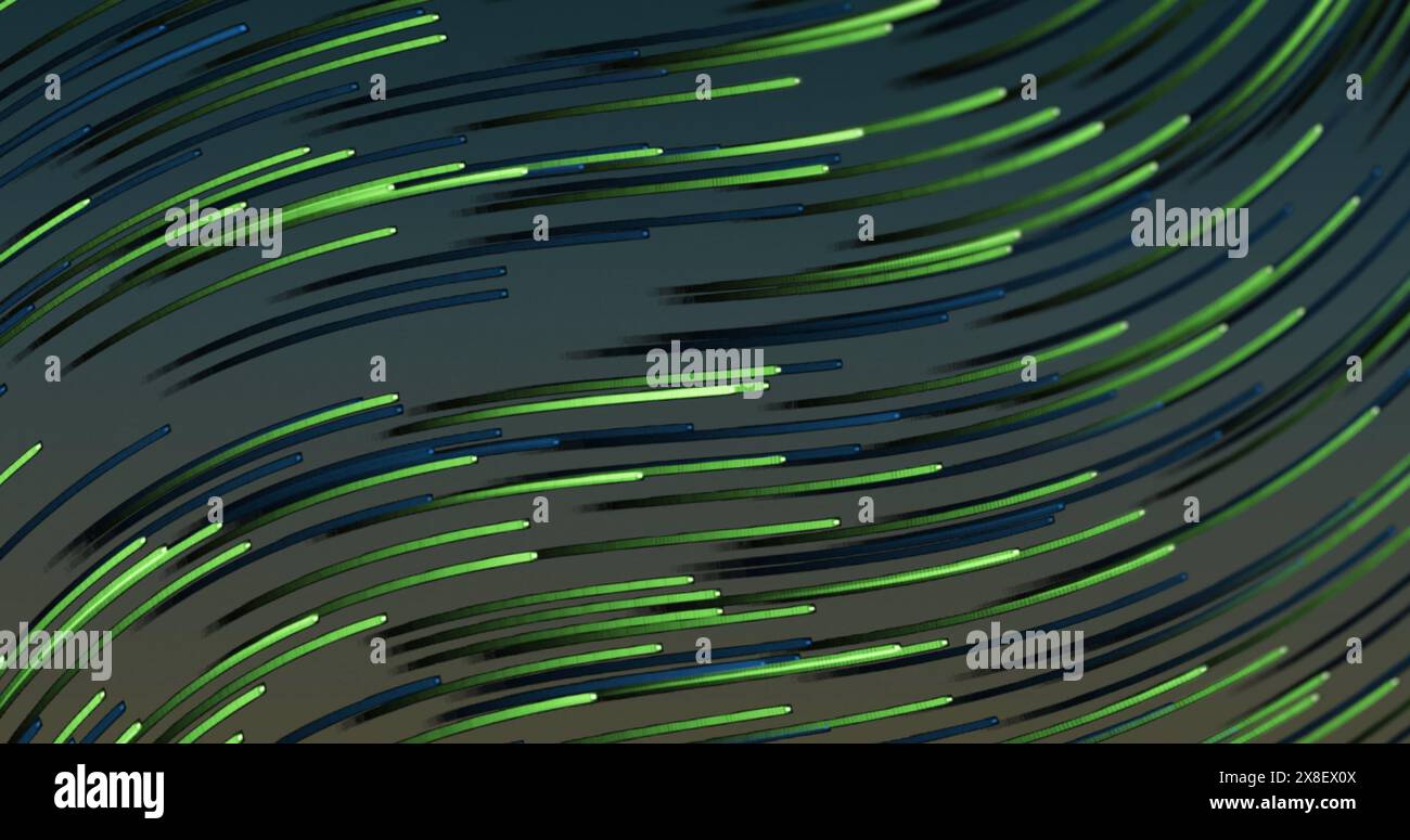 Linee blu e verdi che ruotano intorno, creando un pattern dinamico Foto Stock