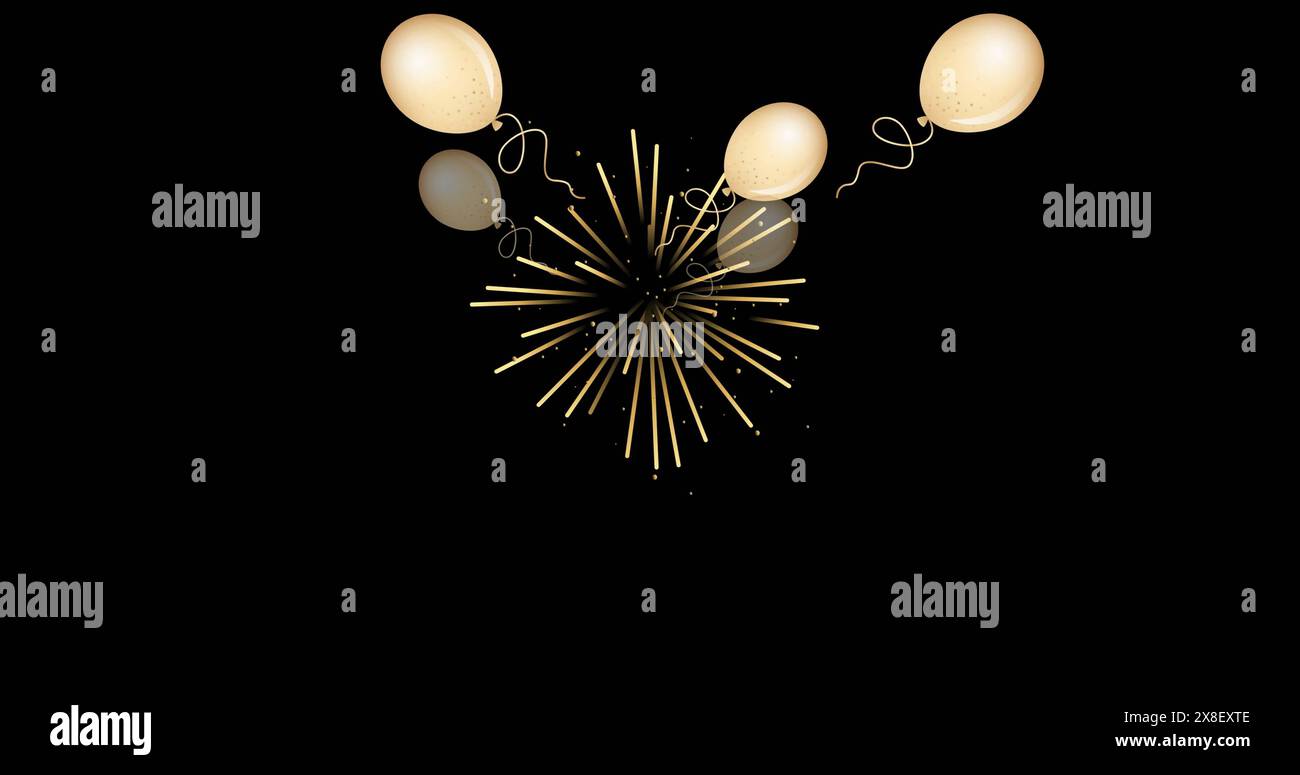 Immagine di palloncini e fuochi d'artificio su sfondo nero Foto Stock