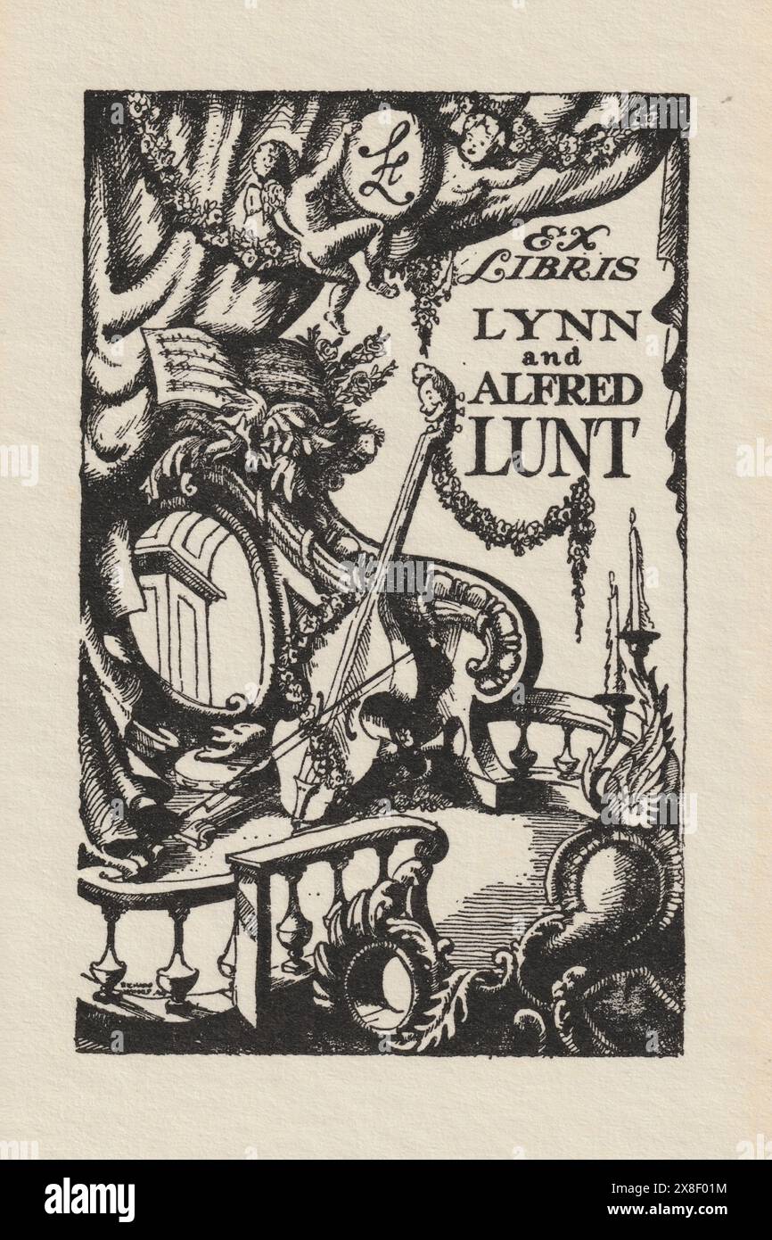 Lynn e Alfred Lunt Ex Libris Bookplate Foto Stock