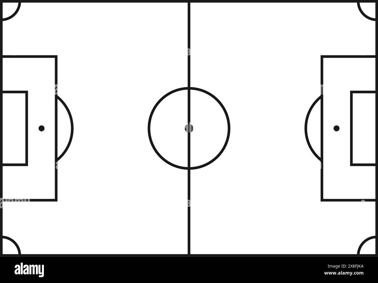 Campo da calcio in stile piatto. Illustrazione vettoriale dello stadio di calcio su sfondo isolato. Piano sportivo firma business concept. Illustrazione Vettoriale
