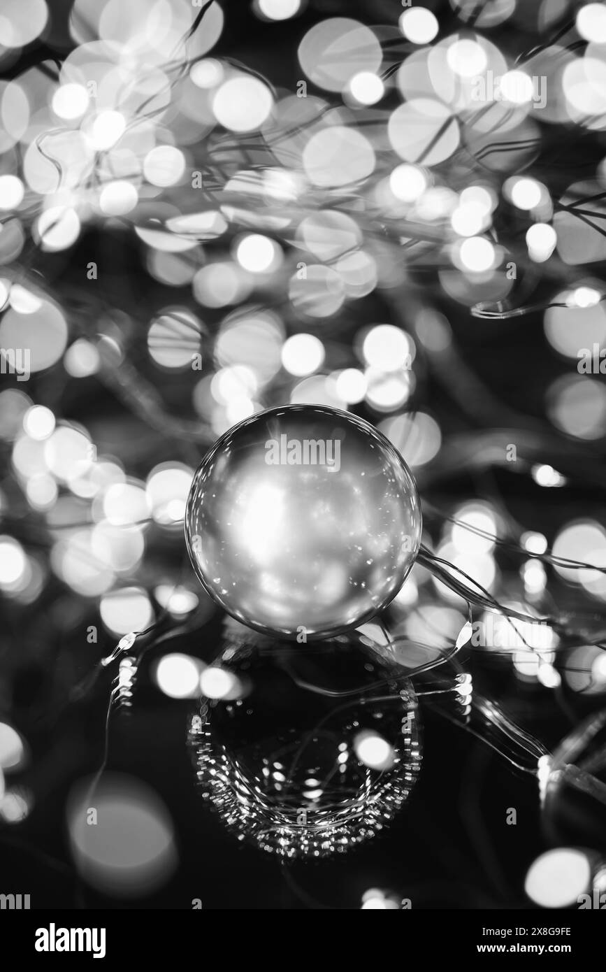 palla, oro, palla oro, luce, fotografia, LED, arte, sfera, sfera di vetro, specchio, decorazione, Natale, vetro, arte fotografica Foto Stock