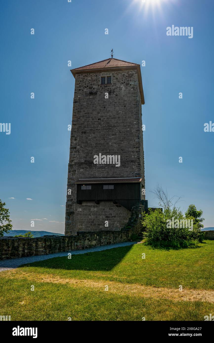 castello, ostheim vor der rhön, torre di guardia, foresta, sole, verde, escursioni, franconia, bassa franconia Foto Stock