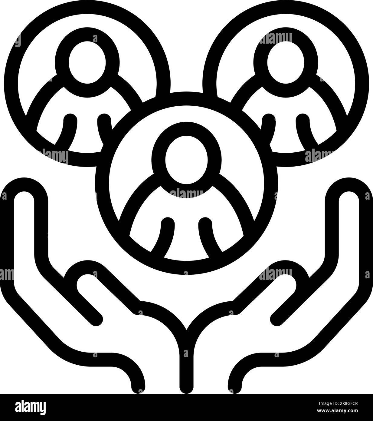 Icona in bianco e nero con un concetto di lavoro di squadra, cura e supporto alla comunità Illustrazione Vettoriale Icona in bianco e nero con un concetto di lavoro di squadra, cura e supporto alla comunità Illustrazione Vettoriale