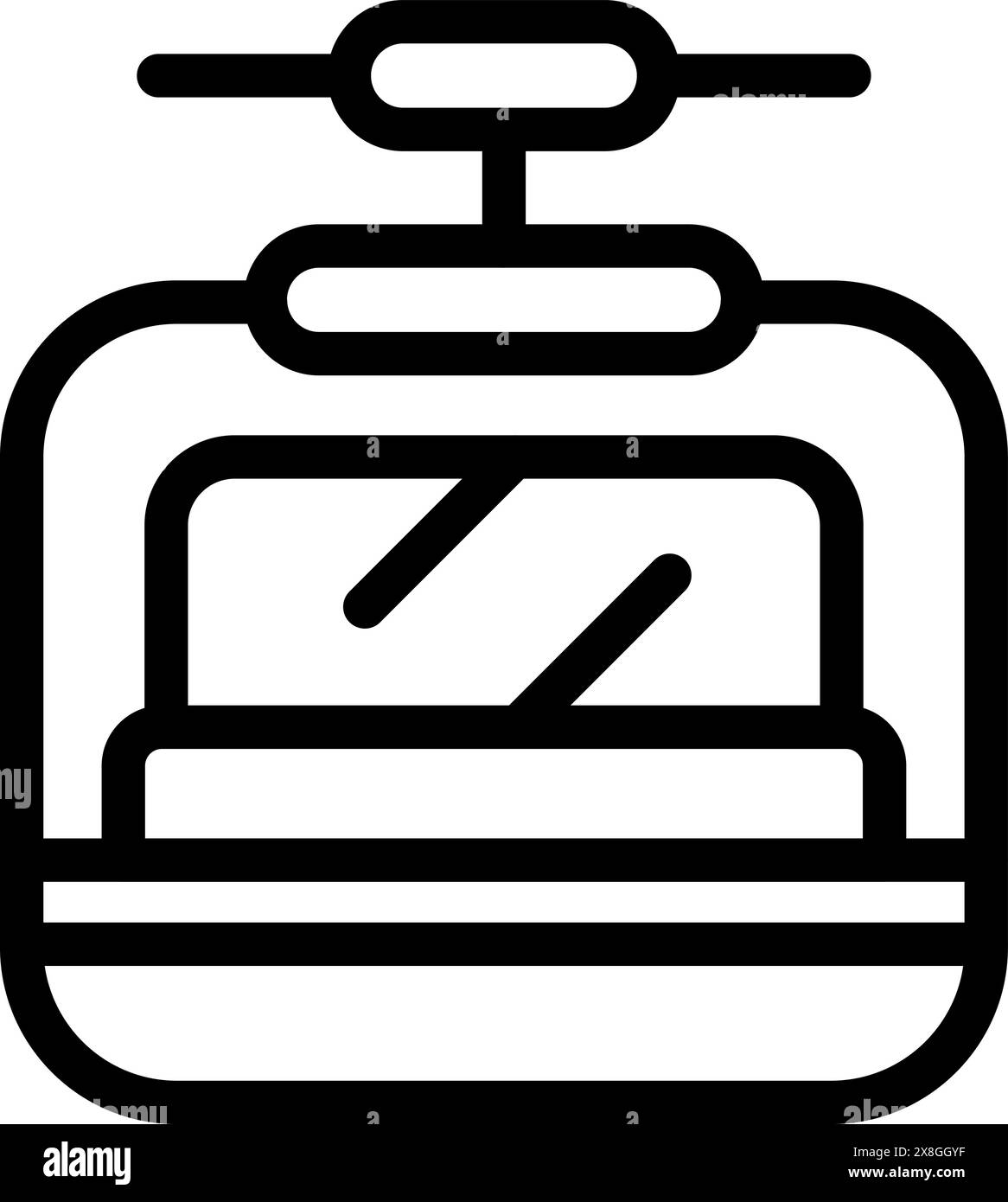 Vettore di linea nera semplificato di una funivia, adatto per icone di trasporto e infografiche Illustrazione Vettoriale