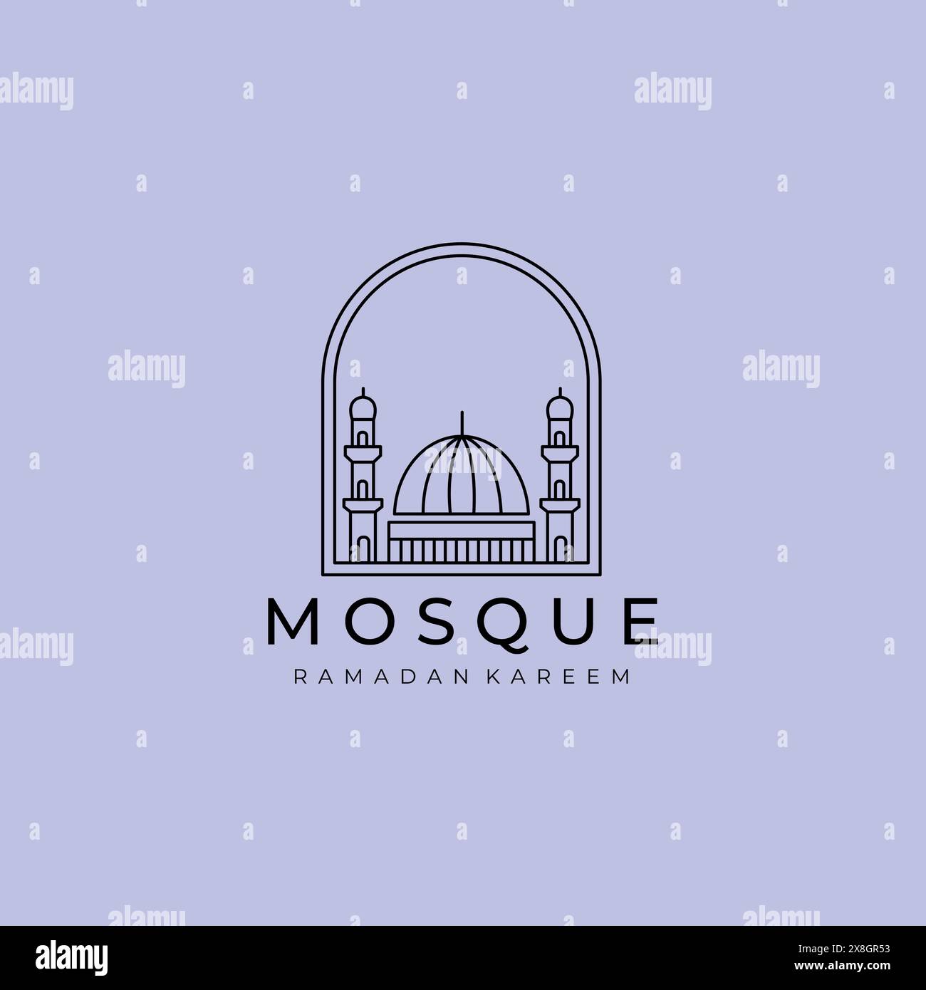 Etichetta minimalista del logo Art Vector Mosque Line Moslem, illustrazione del concetto islamico Ramadan Mubarak Illustrazione Vettoriale