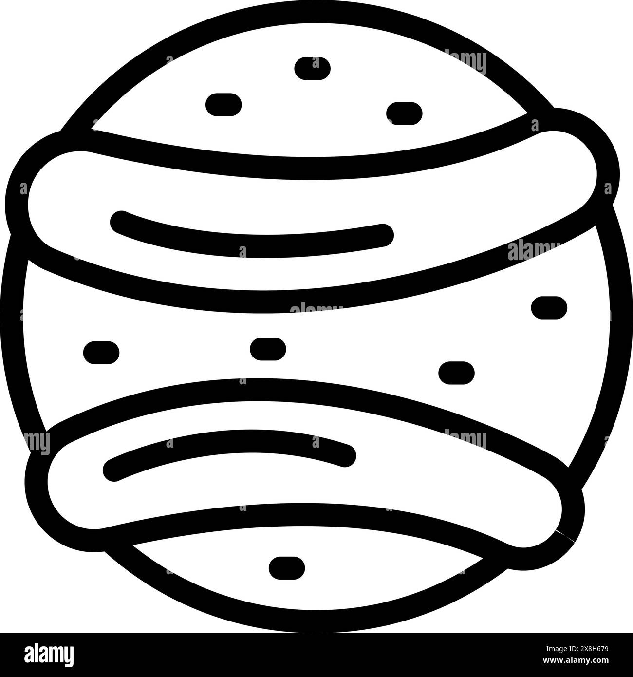 Semplice disegno in linea di un hamburger in bianco e nero, ideale per i menu e le icone del cibo Illustrazione Vettoriale