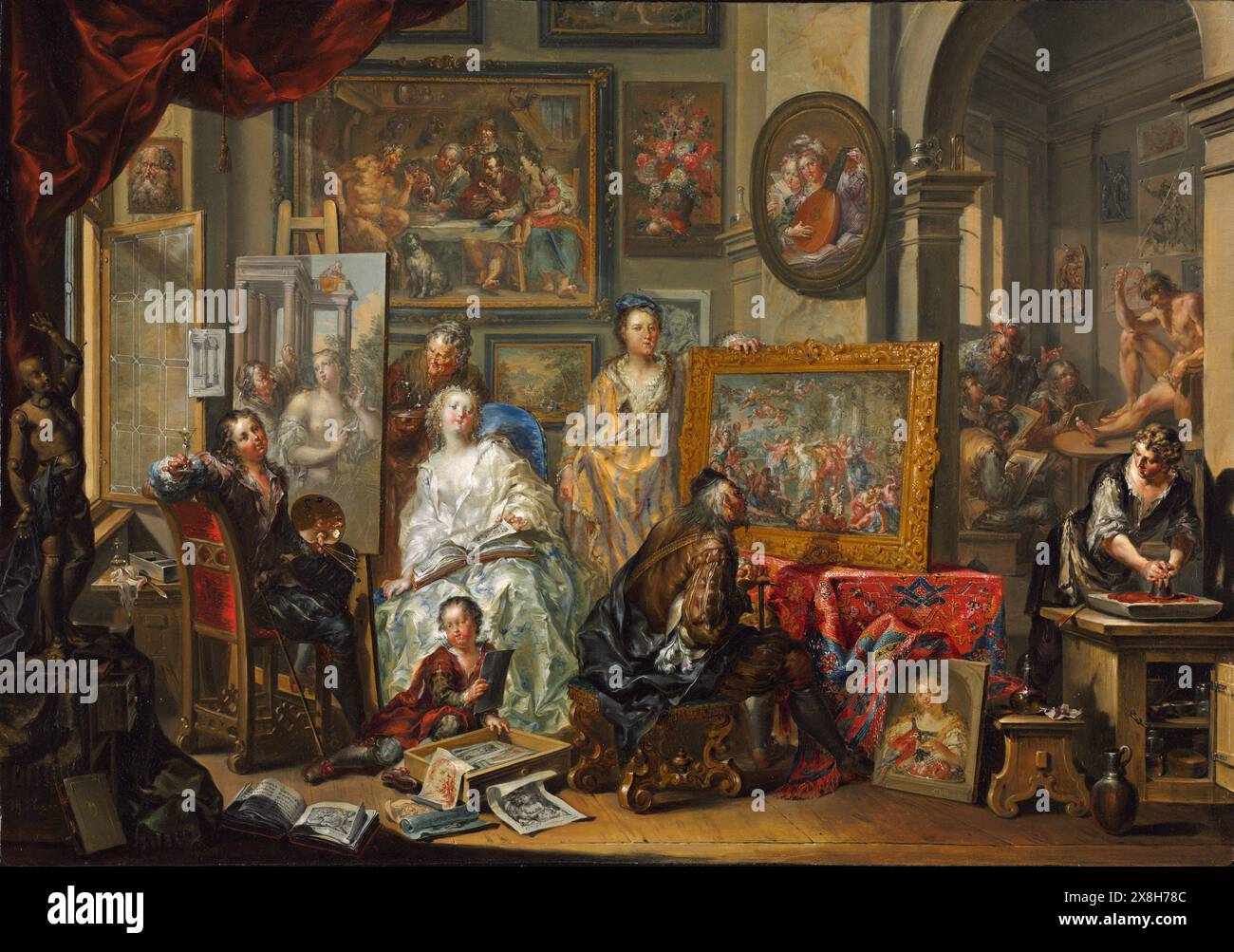 The Artist's Studio. Johann Georg Platzer. 1740 anni-1750 anni Olio su rame. Foto Stock