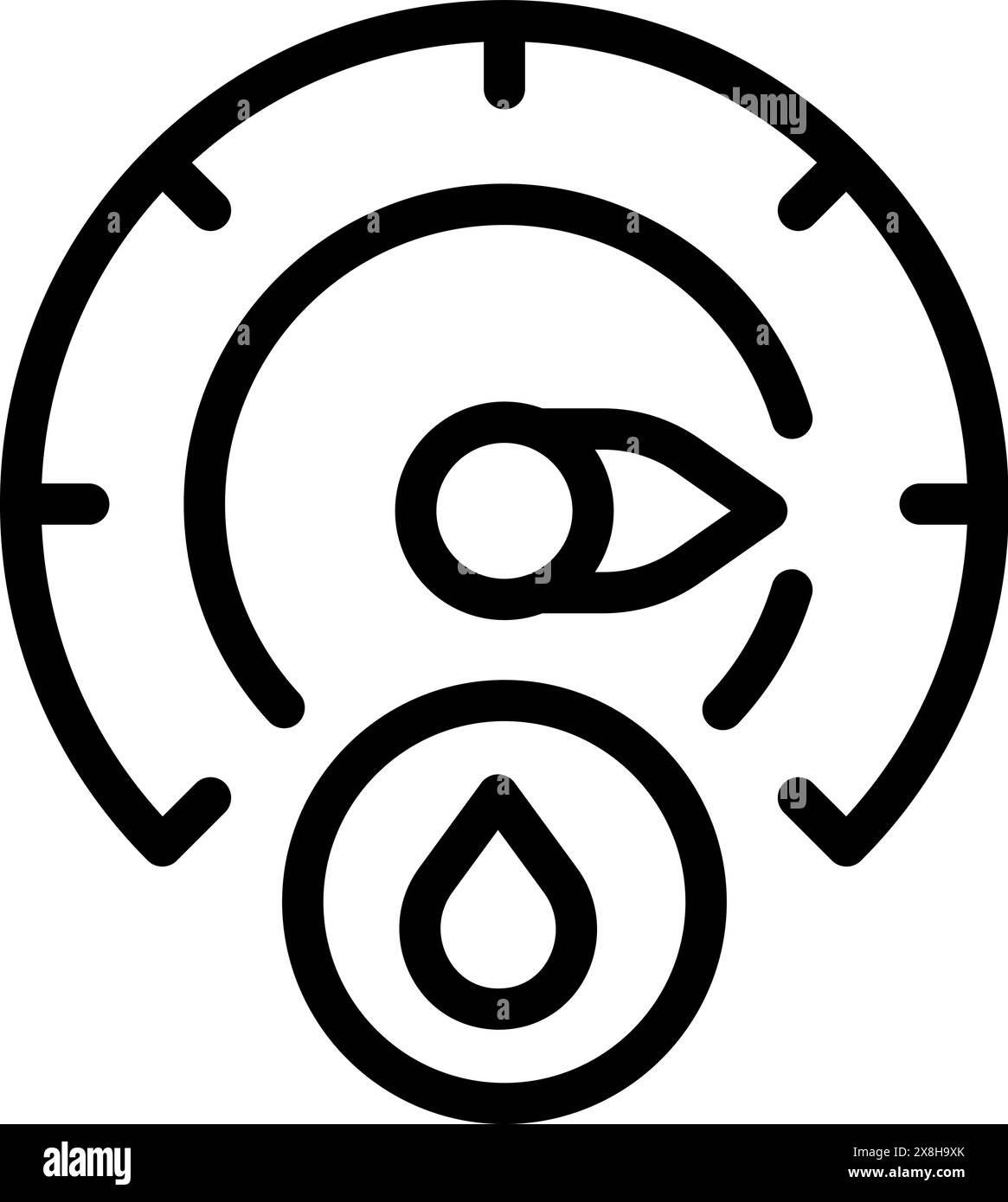 Icona con linea nera che rappresenta la visione e le emozioni con il simbolo di occhi e lacerazioni Illustrazione Vettoriale