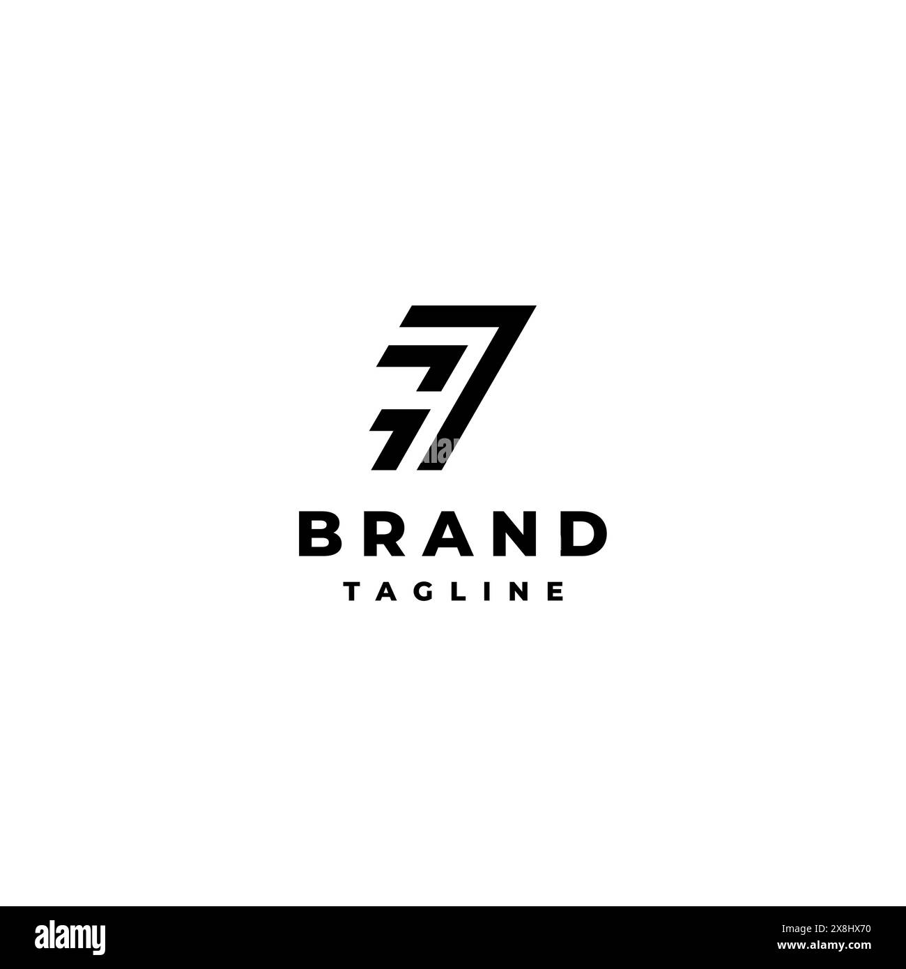 Tre linee abstract di contorno formano il design del logo numero sette. Creative Abstract Number Seven Logo Design. Illustrazione Vettoriale