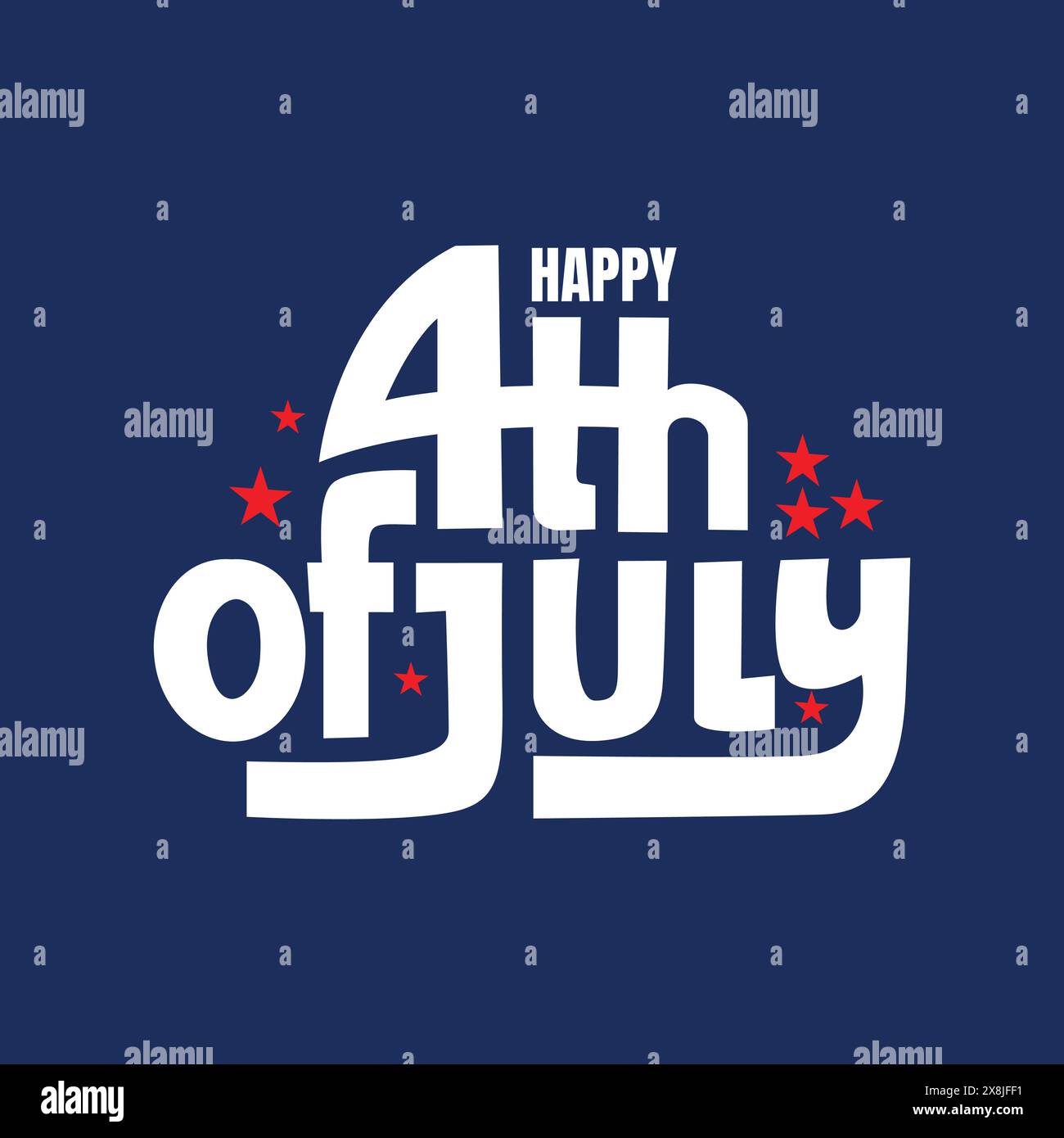 Buon 4 luglio design tipografico personalizzato su sfondo blu. Il 4 luglio American Independence Day celebra poster, banner, post sui social media Illustrazione Vettoriale