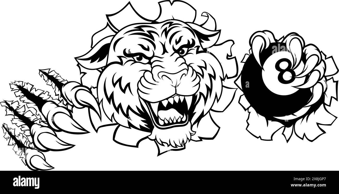Tiger Angry Pool 8 Ball Biliardo Mascot Cartoon Illustrazione Vettoriale Tiger Angry Pool 8 Ball Biliardo Mascot Cartoon Illustrazione Vettoriale