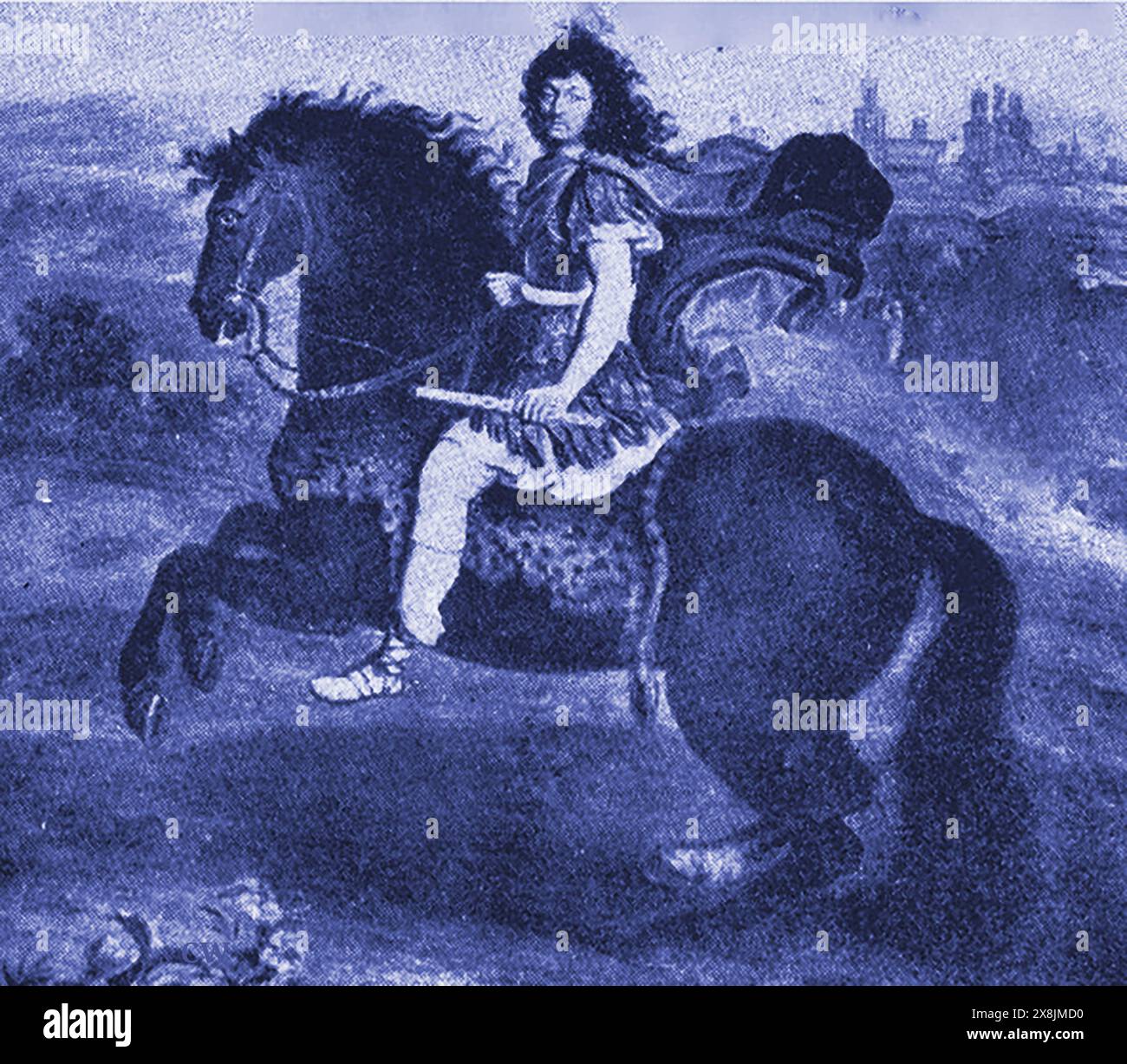 Un ritratto di re Luigi XIV di Francia, a cavallo - Ritratto del roi de France Louis XIV à cheval - Foto Stock