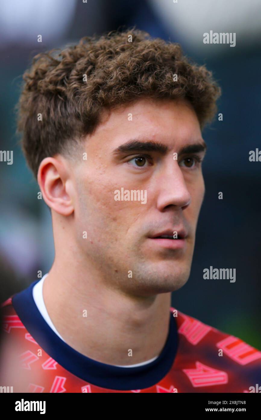 Dusan Vlahovic della Juventus FC durante la partita tra Juventus FC e AC Monza il 25 maggio 2024 all'Allianz Stadium di Torino. Foto Stock