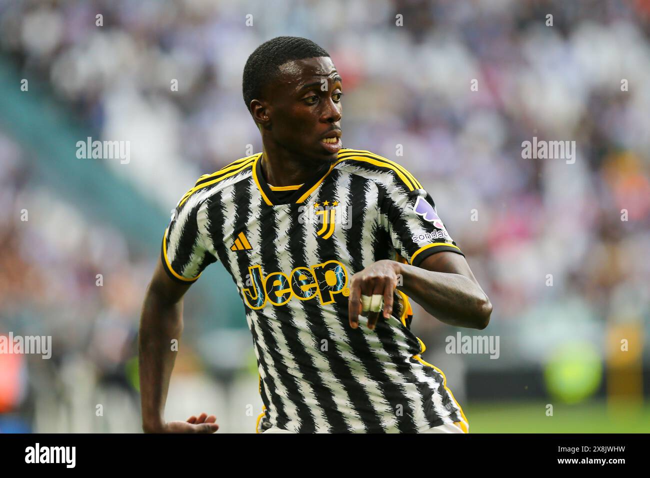 Timothy Weah della Juventus FC durante la partita tra Juventus FC e AC Monza il 25 maggio 2024 all'Allianz Stadium di Torino. Foto Stock