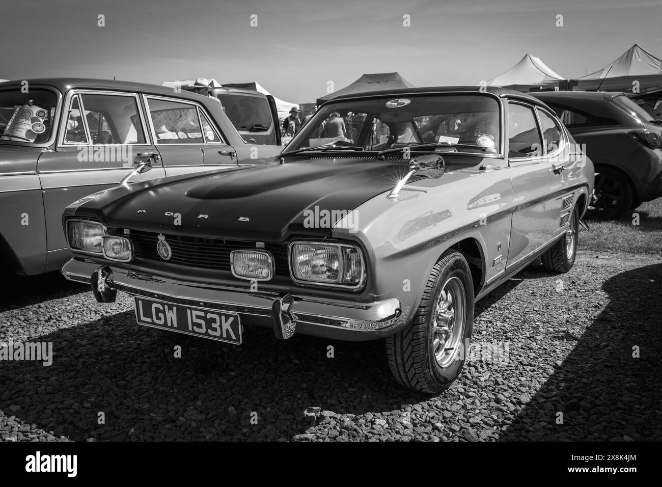 1972 Ford Capri Mk i, in mostra al Best of British Airshow tenutosi a Shuttleworth il 12 maggio 2024. Foto Stock