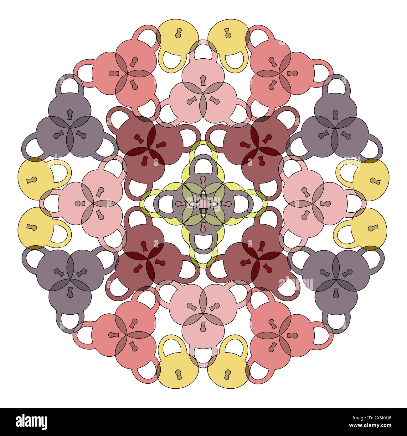 Mandala colorata con lucchetti su sfondo bianco Illustrazione Vettoriale