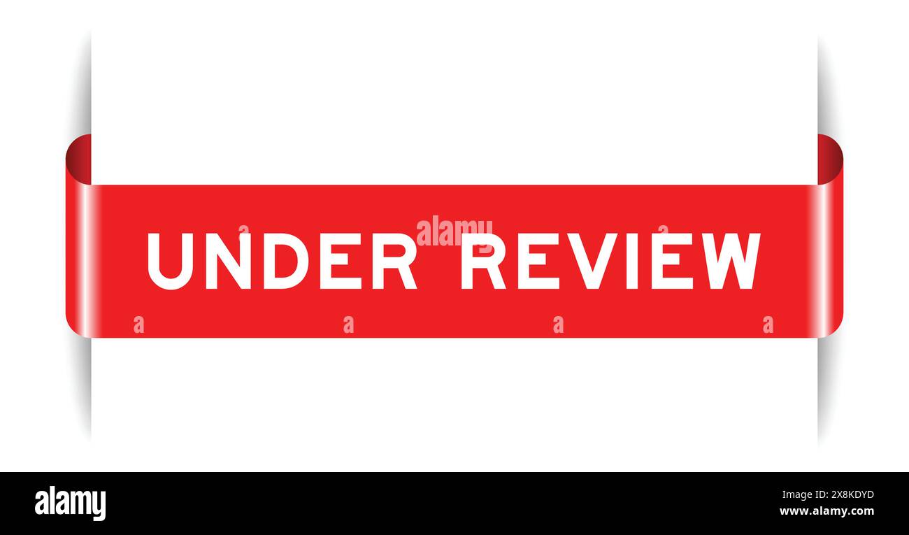 Banner etichetta inserito di colore rosso con la parola in revisione su sfondo bianco Illustrazione Vettoriale