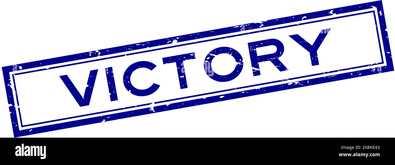 Timbro in gomma quadrata blu grunge parola vittoria su sfondo bianco Illustrazione Vettoriale