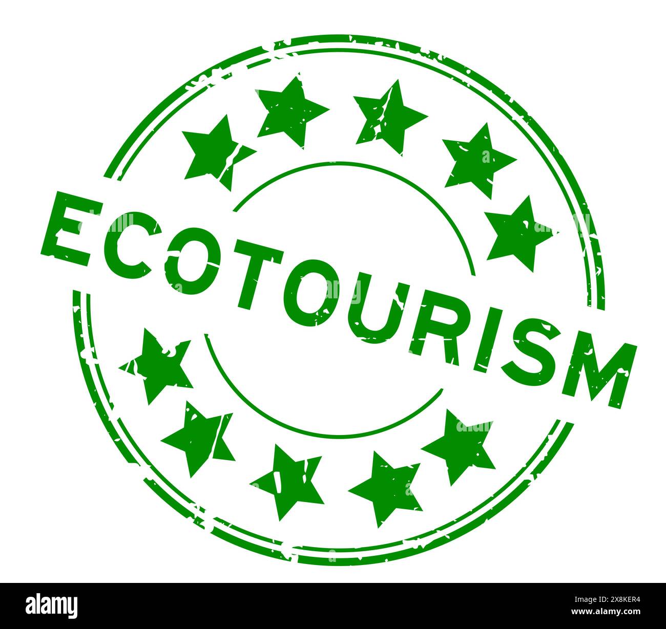 Parola verde grunge ecoturismo con icona a stella timbro rotondo in gomma su sfondo bianco Illustrazione Vettoriale