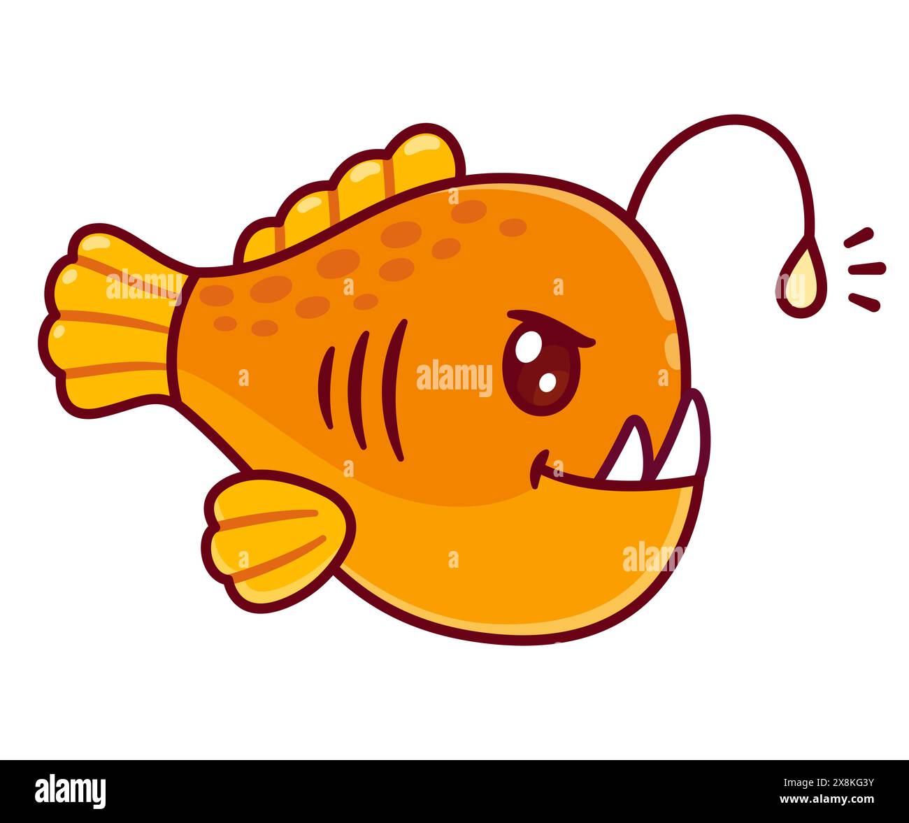 Carino disegno di rana pescatrice a cartoni animati. Creatura di acque profonde in stile kawaii, illustrazione vettoriale. Illustrazione Vettoriale
