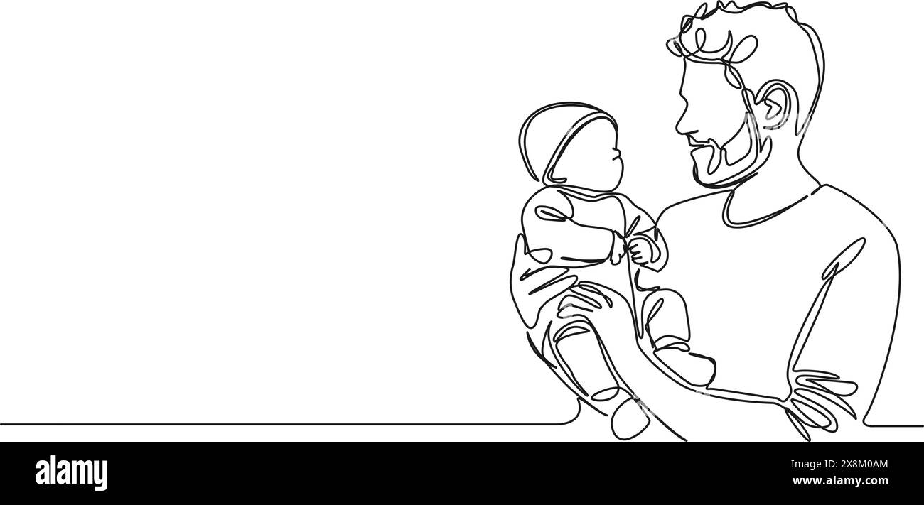 disegno continuo a linea singola del padre che tiene in braccio il bambino, illustrazione vettoriale line art Illustrazione Vettoriale