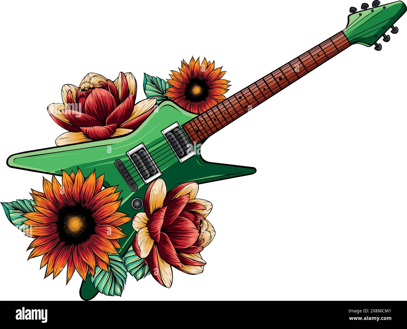 Disegna un disegno di illustrazione vettoriale per chitarra elettrica colorata Illustrazione Vettoriale