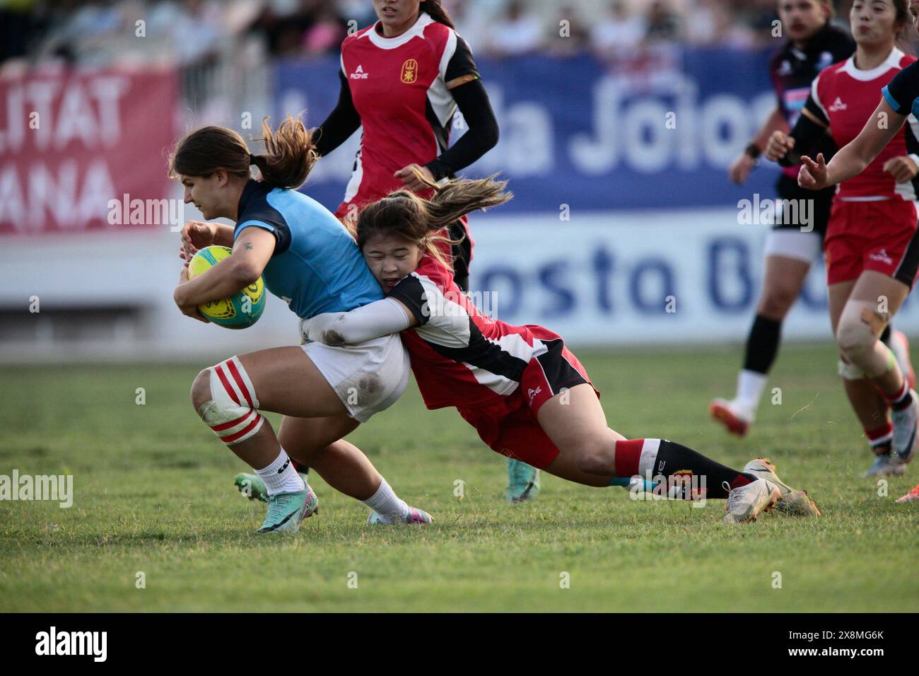 Villajoyosa, Spagna. 26 maggio 2024. Shangong (Cina) (27) e Polonia (0) si affrontano nella finale del 37° Torneo di rugby a 7 Costa Blanca - domenica 26 maggio 2024. Sport - Rugby. ( Crediti: Alejandro van Schermbeek/Alamy Live News Foto Stock