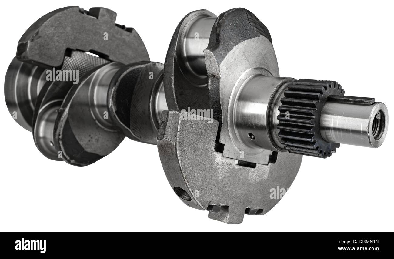 Albero motore, pezzo di ricambio dal motore dell'auto su sfondo bianco nell'isolamento Foto Stock