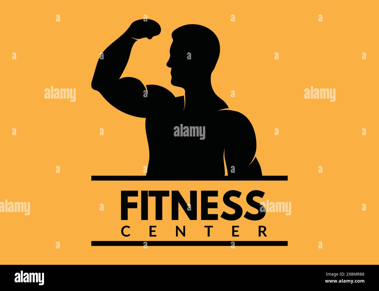 Logo fitness per palestra con palestra sportiva in bianco e nero, centro fitness con illustrazione vettoriale Illustrazione Vettoriale