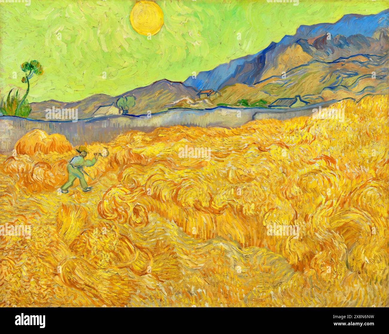 Wheatfield con Mietitore, 1889 (Pittura) artista Gogh, Vincent van (1853-90) olandese. Illustrazione Vettoriale